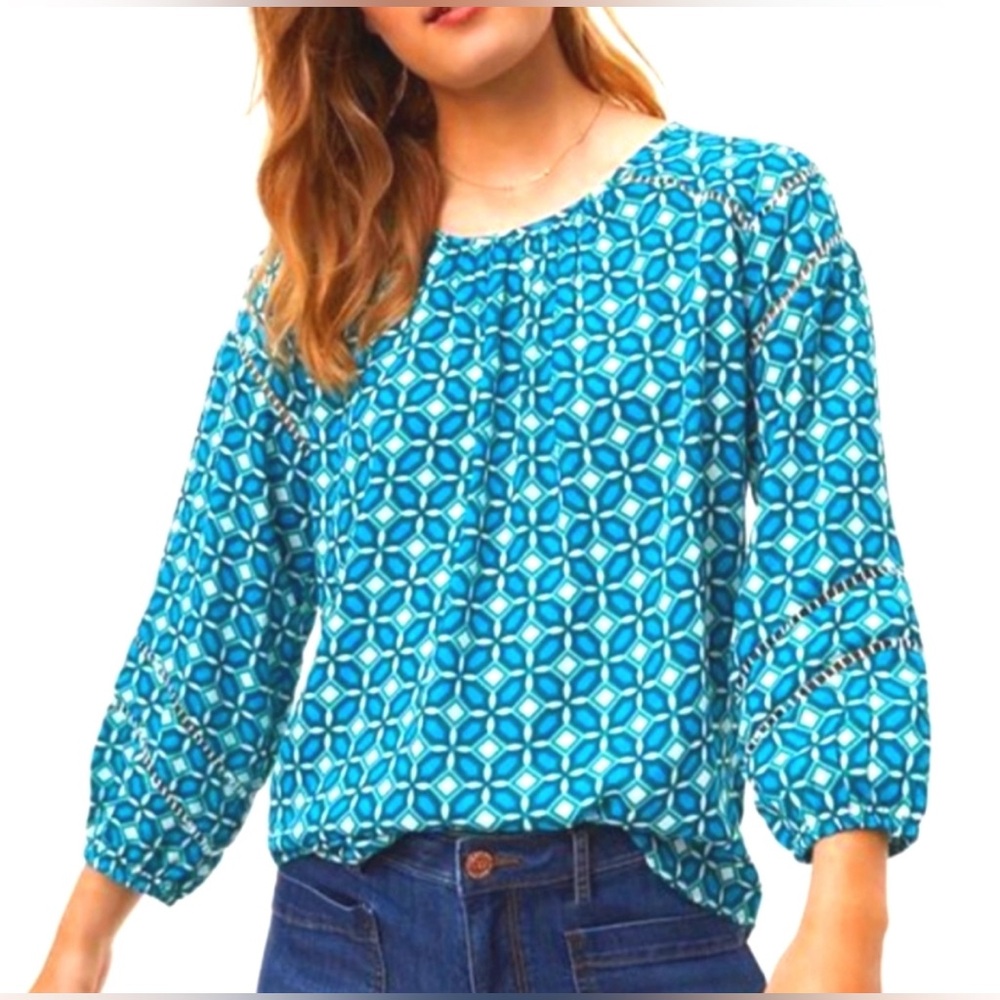 Ann Taylor Loft Blue Aqua Teal Cut Out Detail Blouse Flowy Top Size Small